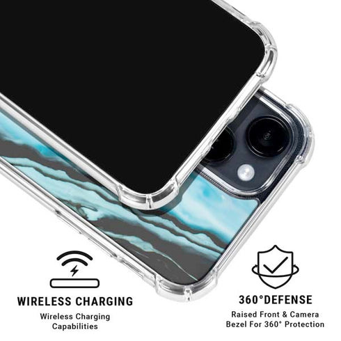 Aqua Blue Marble Ink iPhone 15 Clear Case